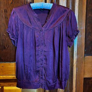 VIntage Arden B. Burgundy Silk Short Sleeve Button Down Blouse Size Medium